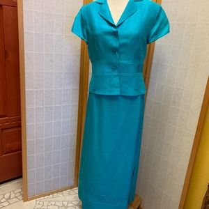 Turquoise blue linen/silk long skirt & top